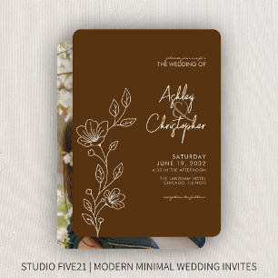 Invitation Mariage photo Brown de feuillage de noix moderne