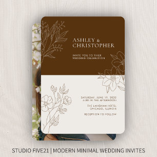 Invitation Mariage photo Brown de feuillage en noix minimal
