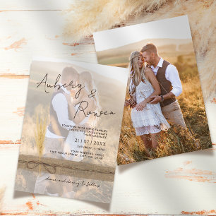 Invitation Mariage photo Burlap Pampass Grass Eco Boho