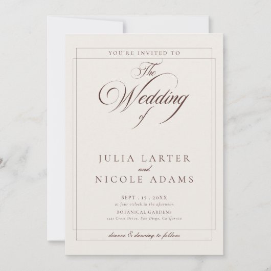 Invitation Mariage photo calligraphié Choco Brown Ivory Class (Devant)