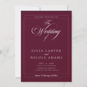 Invitation Mariage photo calligraphié ivoire Bourgogne classi