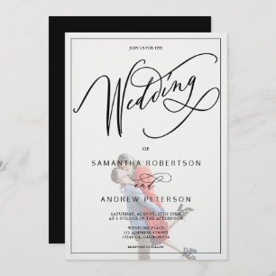 Invitation Mariage photo calligraphie noir blanc minimaliste