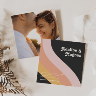 Invitation Mariage photo carré sombre arc-en-ciel rétro moder