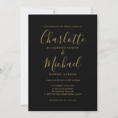 Invitation Mariage photo Chic Black And Gold Signature Script (Devant)