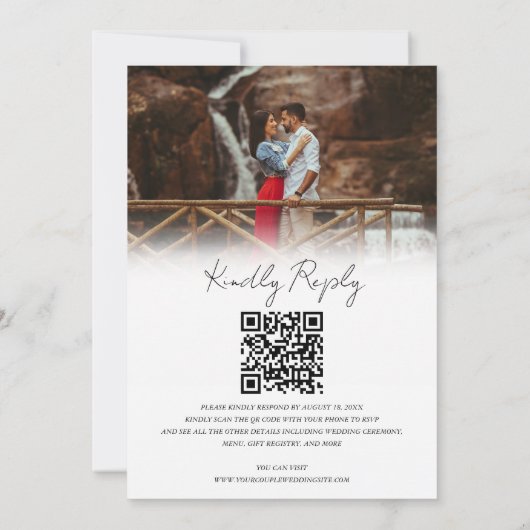 Invitation Mariage photo Chic Dusty Blue QR Code RSVP (Dos)