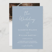 Invitation Mariage photo Chic Dusty Blue QR Code RSVP (Devant / Derrière)