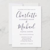Invitation Mariage photo chic élégant violet script (Devant)