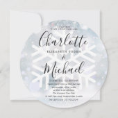 Invitation Mariage photo circulaire des flocons d'hiver (Devant)