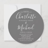 Invitation Mariage photo circulaire en gris signature (Devant)