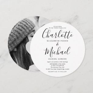Invitation Mariage photo circulaire en noir et blanc