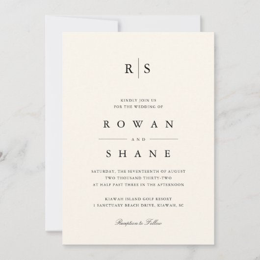Invitation Mariage photo classique Black & Ecru Monogram (Devant)