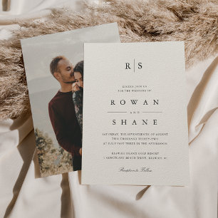 Invitation Mariage photo classique Black & Ecru Monogram