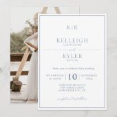 Invitation Mariage photo classique Dusty Blue Monogram (Devant / Derrière)
