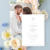 Invitation Mariage photo classique Dusty Blue Script Monogram
