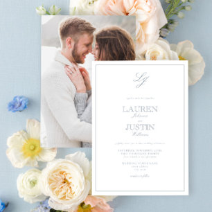 Invitation Mariage photo classique Dusty Blue Script Monogram