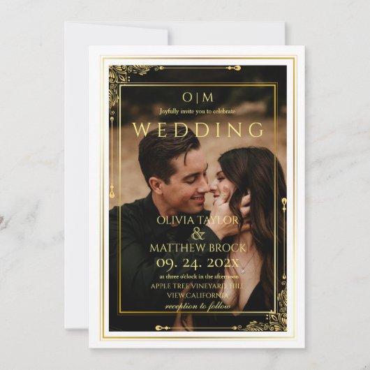 Invitation Mariage photo classique élégant en or (Devant)