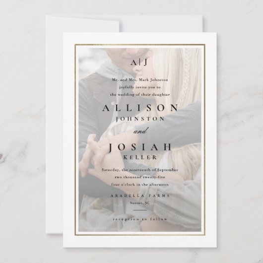 Invitation Mariage photo classique Elegant Gold (Devant)