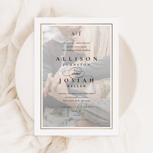 Invitation Mariage photo classique Elegant Gold