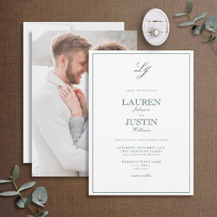 Invitation Mariage photo classique Emerald Green Monogram
