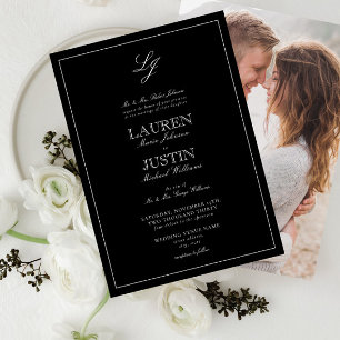 Invitation Mariage photo classique en noir blanc Script Monog