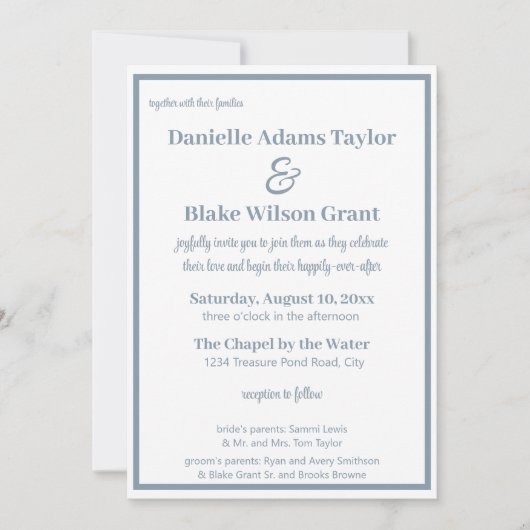 Invitation Mariage photo classique moderne Dusty Blue (Devant)