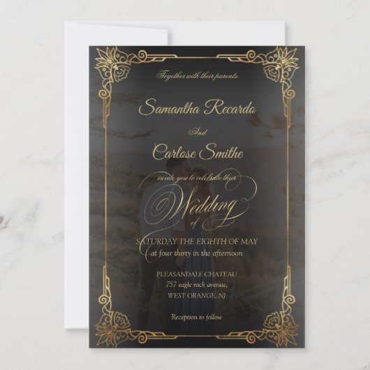 Invitation Mariage photo classique moderne faux gald & couple (Devant)