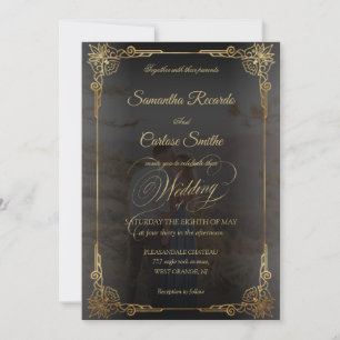 Invitation Mariage photo classique moderne faux gald & couple