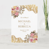 Invitation Mariage Photo Code QR Broderie Dorée Fleur Rose (Devant)