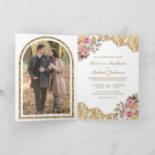 Invitation Mariage Photo Code QR Broderie Dorée Fleur Rose (Intérieur)