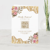 Invitation Mariage Photo Code QR Broderie Dorée Fleur Rose (Dos)