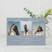 Invitation Mariage photo Collage de script bleu foncé moderne (Debout devant)