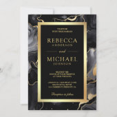 Invitation Mariage photo Collage d'encre liquide d'or noir (Devant)