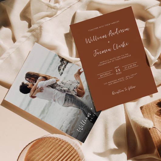 Invitation Mariage photo complet moderne Elegant Terracotta