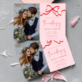 Invitation Mariage photo Coquette Pink Red Bow