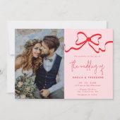 Invitation Mariage photo Coquette Pink Red Bow (Devant)
