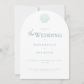 Invitation Mariage photo coquille blanche aqua typographie mi (Devant)