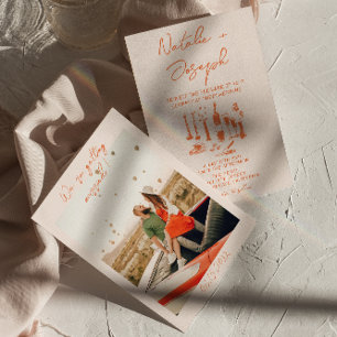 Invitation Mariage photo couleur brillant à main rétro