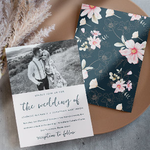 Invitation Mariage photo couleur rose blanc bleu