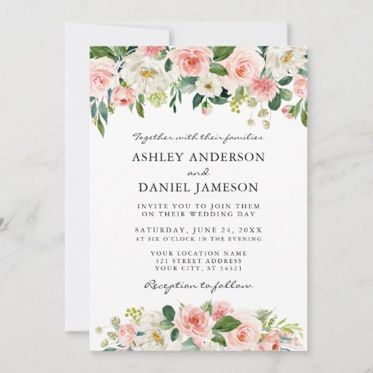 Invitation Mariage photo couleur rose blanc rose (Devant)
