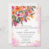 Invitation Mariage photo couleur rose orange tropical (Devant)