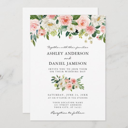 Invitation Mariage photo couleur rose pâle rose (Devant / Derrière)