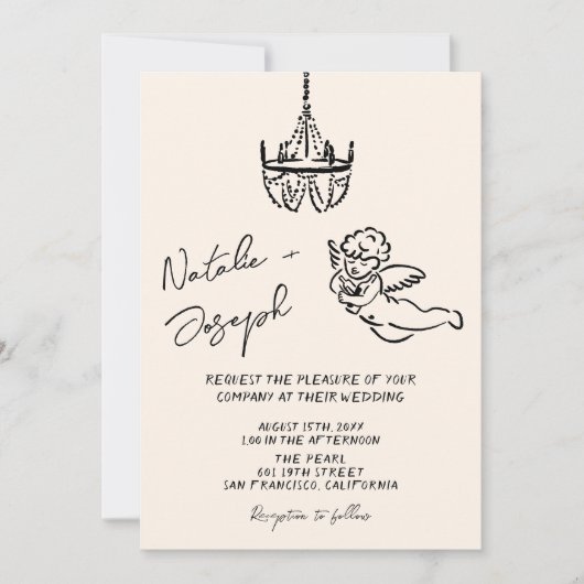 Invitation Mariage photo Cupidon du code QR tiré à la main (Devant)