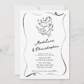 Invitation Mariage photo Cute Whimsical Main tiré Cupid Ski (Devant)