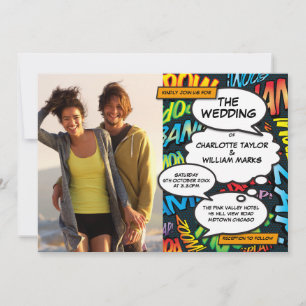 Invitation Mariage Photo de Bande Dessinée Moderne Colorée et