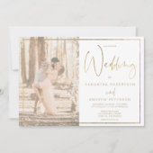 Invitation Mariage photo de cadre d'élégance or (Devant)