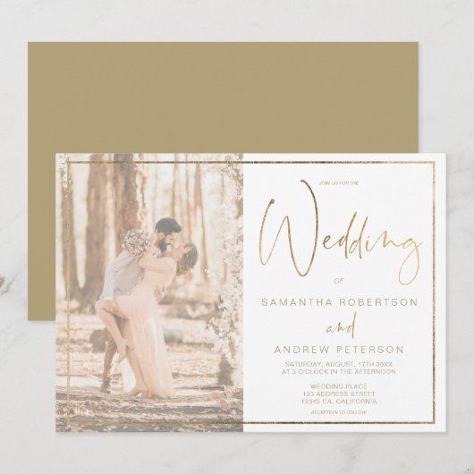 Invitation Mariage photo de cadre d'élégance or (Devant / Derrière)