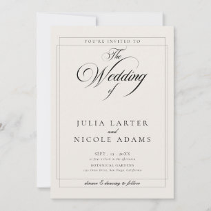 Invitation Mariage photo de calligraphie ivoire noir classiqu