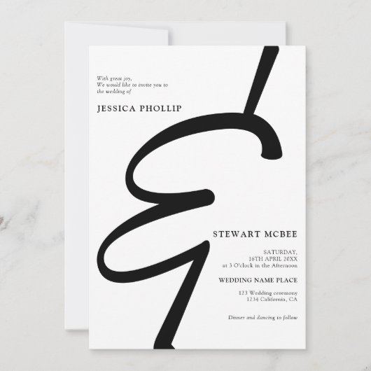 Invitation Mariage photo de calligraphie noir gras (Devant)