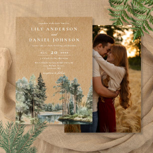Invitation Mariage Photo de Campagne Rustique en Bois de Lac