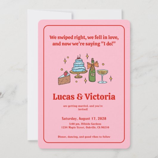 Invitation Mariage photo de code QR blanc rose main (Devant)